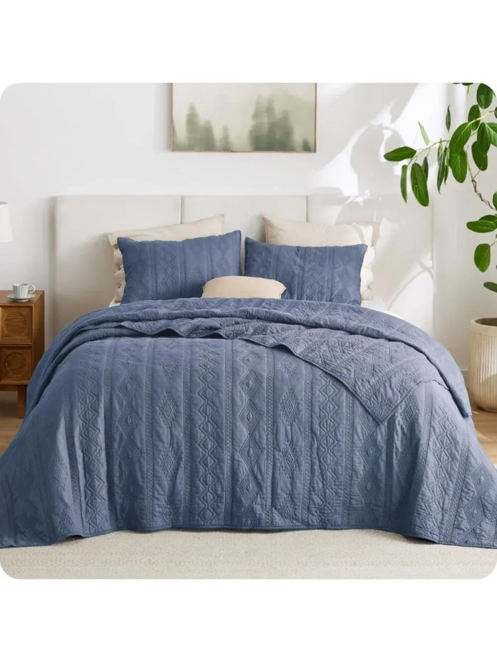 100% Cotton King Quilt Set - Soft Dusty Blue Bedspread for Cozy Bedroom Decor